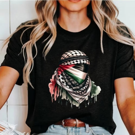 Palestine Masked Man Print T-shirt Graphic T-shirt High Quality Men's and Women's Short Sleeved T-shirts Men's Sportwear Tops