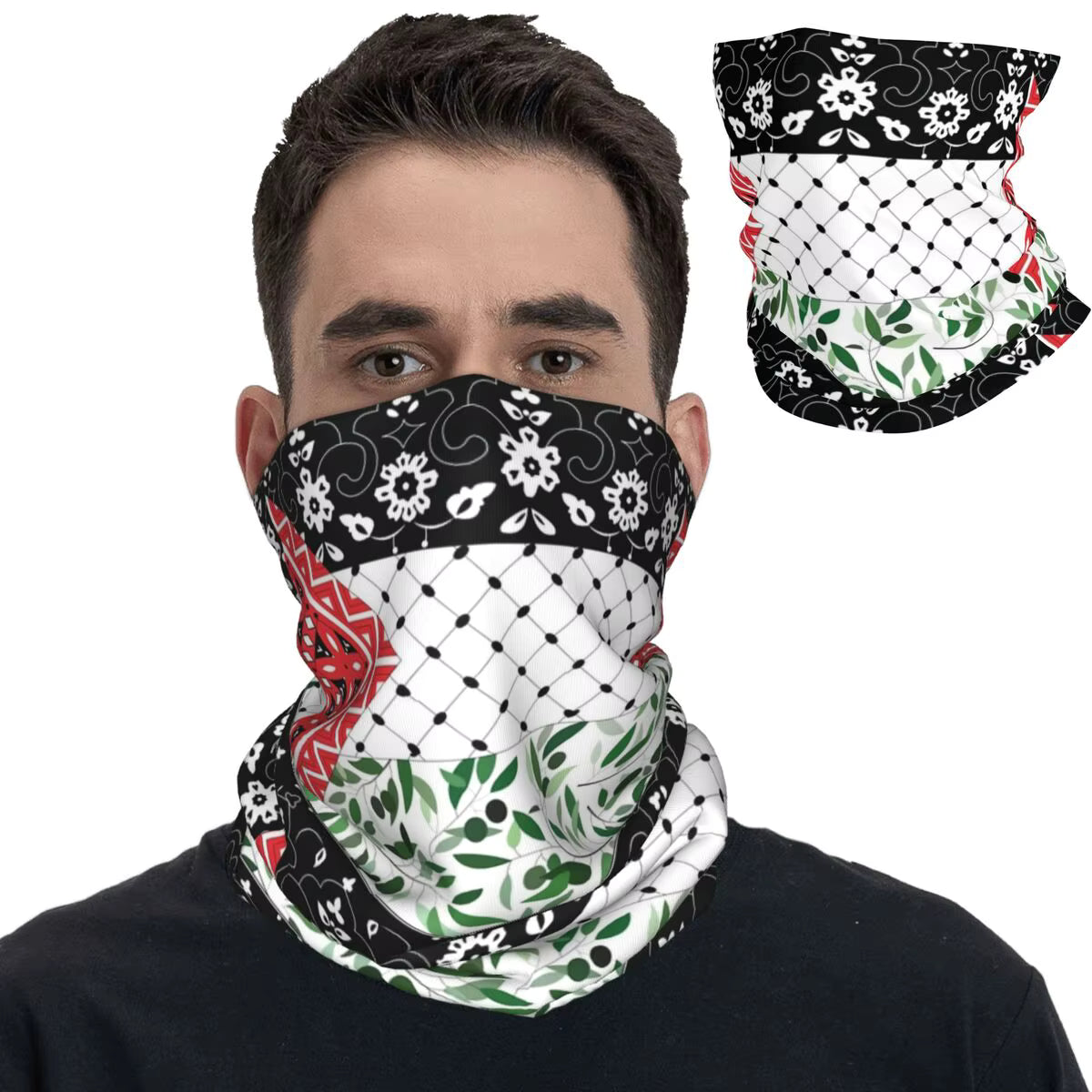 Palestinian Flag Olives And Keffiyeh Bandana Neck Gaiter Printed Wrap Scarf Warm Headwear Outdoor Sports for Men Women Adult