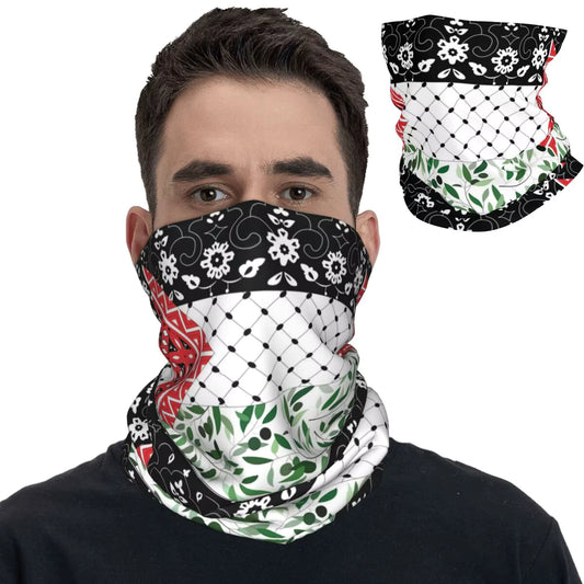Palestinian Flag Olives And Keffiyeh Bandana Neck Gaiter Printed Wrap Scarf Warm Headwear Outdoor Sports for Men Women Adult