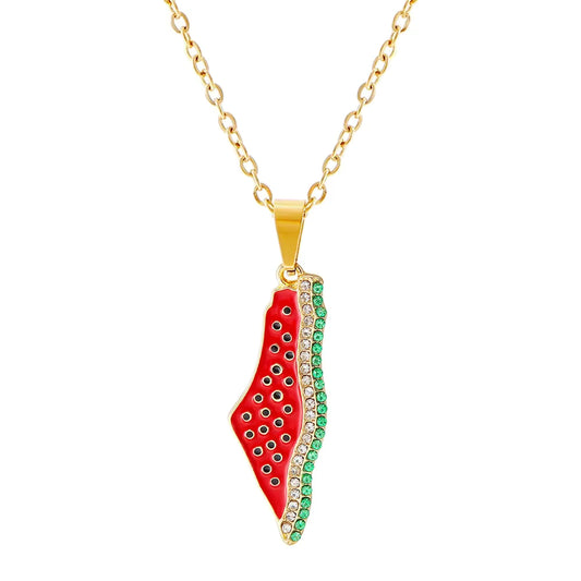 Stainless Steel Watermelon Crystal Pendant Chain Necklace Minimalist Geometric Rope Charm Jewelry Gift for Women Men