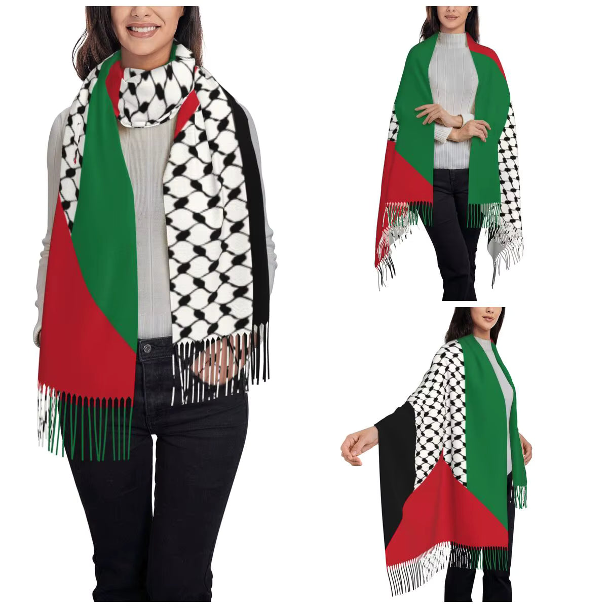 Palestine Flag Shawls Wrap for Womens Winter Long Soft Scarf Palestinian Hatta Kufiya Keffiyeh Pattern Neckerchief Shawl Scarves