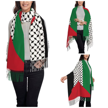 Palestine Flag Shawls Wrap for Womens Winter Long Soft Scarf Palestinian Hatta Kufiya Keffiyeh Pattern Neckerchief Shawl Scarves