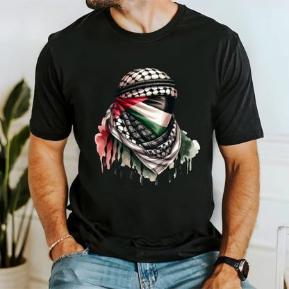 Palestine Masked Man Print T-shirt Graphic T-shirt High Quality Men's and Women's Short Sleeved T-shirts Men's Sportwear Tops