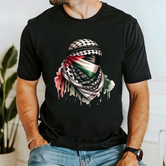 Palestine Masked Man Print T-shirt Graphic T-shirt High Quality Men's and Women's Short Sleeved T-shirts Men's Sportwear Tops