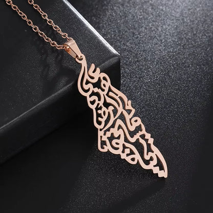 Stainless Steel Arabic Flag Pendant Necklace for Men Women Islamic Amulet World Peace Jewelry Gift