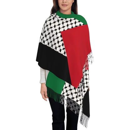 Palestine Flag Shawls Wrap for Womens Winter Long Soft Scarf Palestinian Hatta Kufiya Keffiyeh Pattern Neckerchief Shawl Scarves