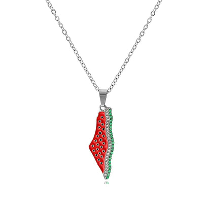 Stainless Steel Watermelon Crystal Pendant Chain Necklace Minimalist Geometric Rope Charm Jewelry Gift for Women Men