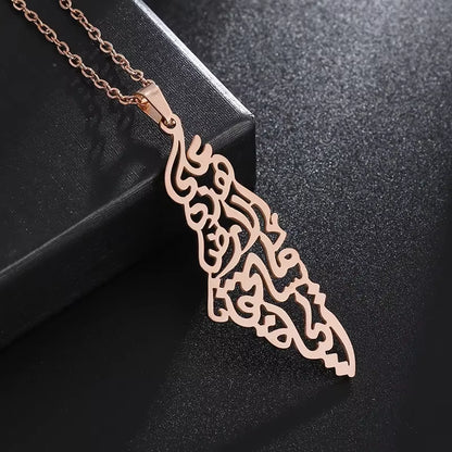 Stainless Steel Arabic Flag Pendant Necklace for Men Women Islamic Amulet World Peace Jewelry Gift