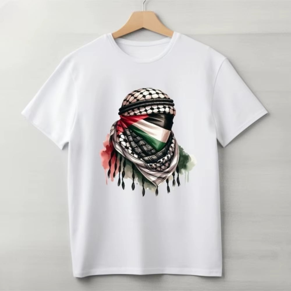 Palestine Masked Man Print T-shirt Graphic T-shirt High Quality Men's and Women's Short Sleeved T-shirts Men's Sportwear Tops