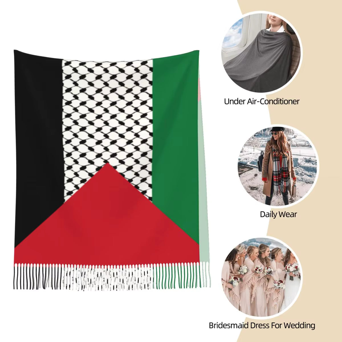 Palestine Flag Shawls Wrap for Womens Winter Long Soft Scarf Palestinian Hatta Kufiya Keffiyeh Pattern Neckerchief Shawl Scarves