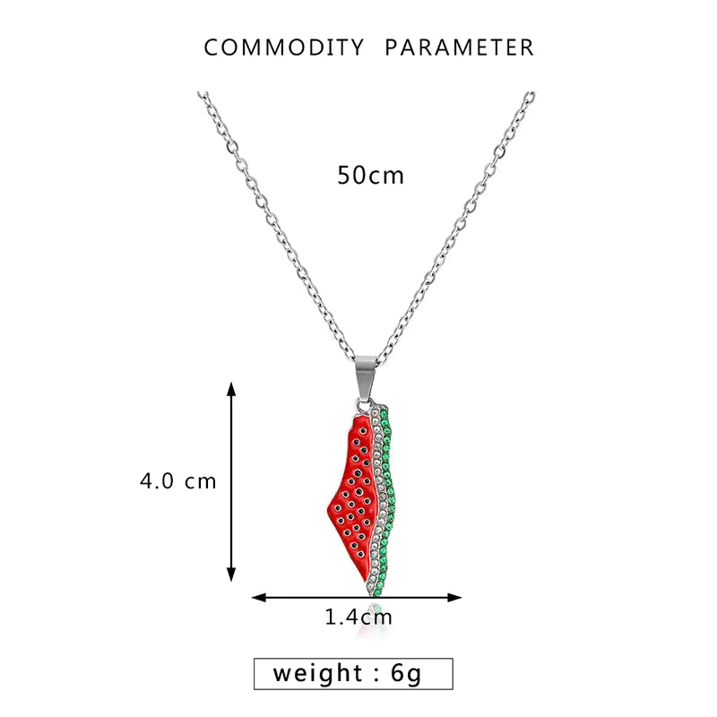 Stainless Steel Watermelon Crystal Pendant Chain Necklace Minimalist Geometric Rope Charm Jewelry Gift for Women Men