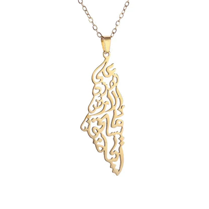Stainless Steel Arabic Flag Pendant Necklace for Men Women Islamic Amulet World Peace Jewelry Gift