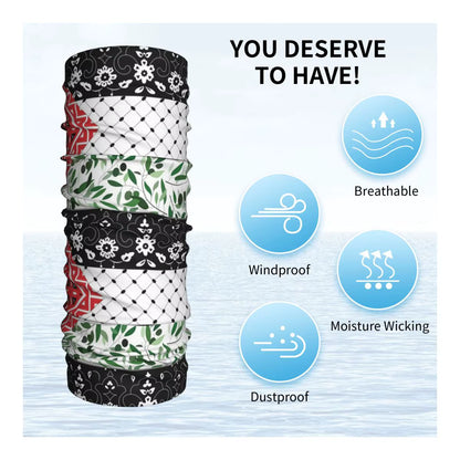 Palestinian Flag Olives And Keffiyeh Bandana Neck Gaiter Printed Wrap Scarf Warm Headwear Outdoor Sports for Men Women Adult